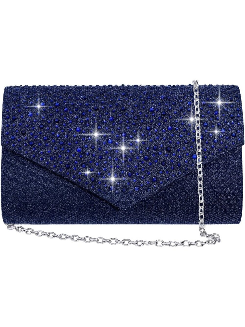Women's Navy Blue Glitter Rhinestone Clutch Purse For Handbags Prom Evening Bag